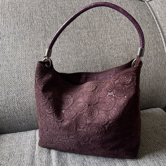 Arcadia Purple leather/suede Floral Embossed Handbag. - Picture 2 of 16